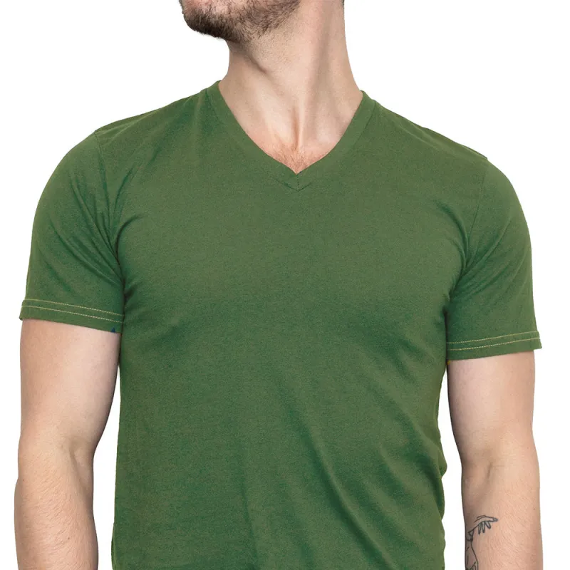 Army Green Cotton V-Neck Short Sleeve Tee - Made In USA (SIZE S) sold by Blade + Blue