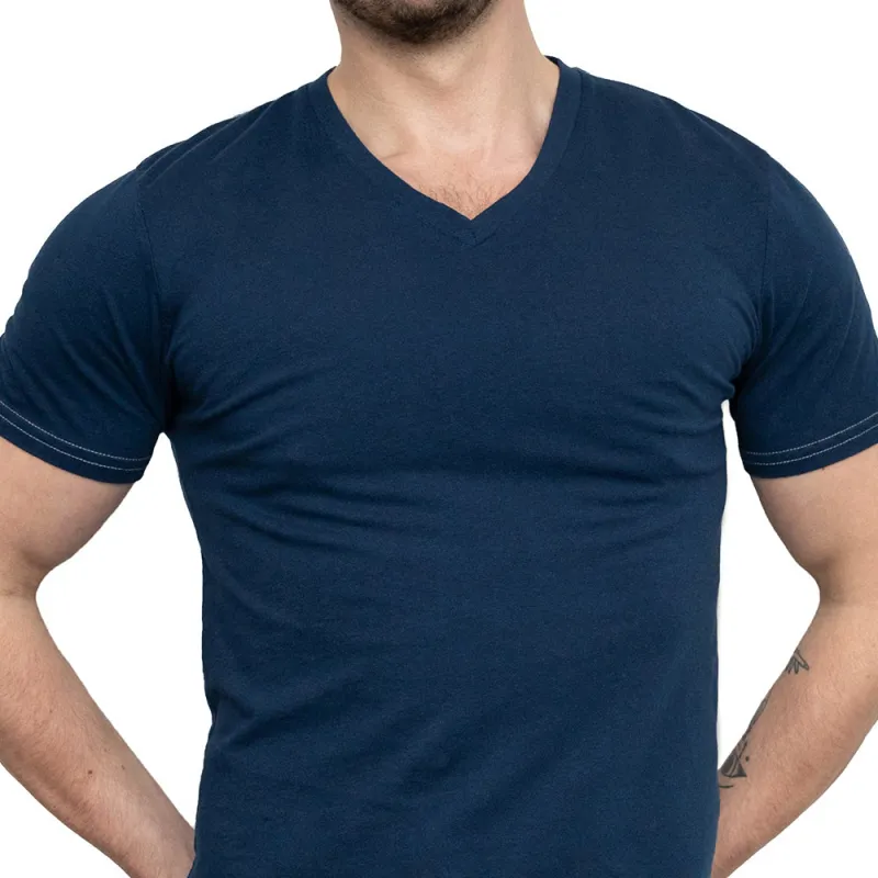 Navy Blue Cotton V-Neck Short Sleeve Tee - Made In USA sold by Blade + Blue