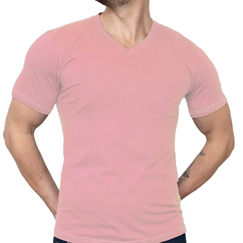 Sweet Pink Cotton V-Neck Short Sleeve Tee - Made In USA sold by Blade + Blue