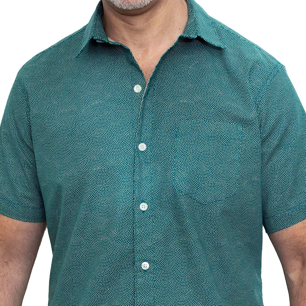 CHARLESTON Short Sleeve Shirt in Teal Green Japanese Wave Print sold by Blade + Blue product image thumbnail 2