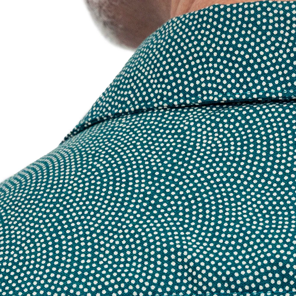 CHARLESTON Short Sleeve Shirt in Teal Green Japanese Wave Print sold by Blade + Blue