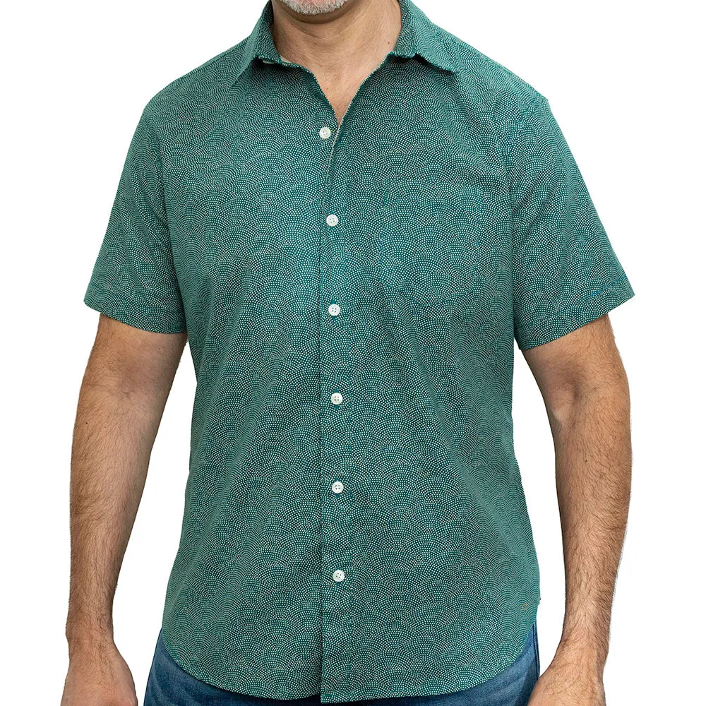 CHARLESTON Short Sleeve Shirt in Teal Green Japanese Wave Print sold by Blade + Blue product image thumbnail 3