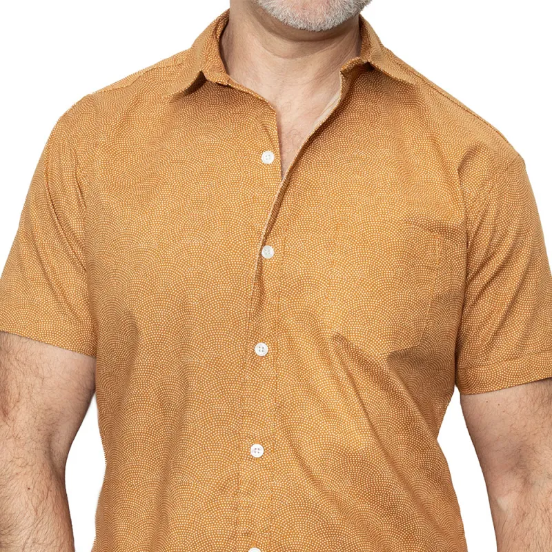 DAVEY Short Sleeve Shirt in Golden Camel Japanese Wave Print sold by Blade + Blue