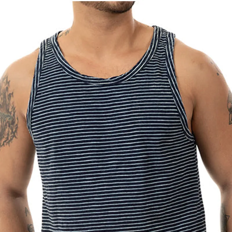 Denim Washed Indigo & White Stripe Tank Top - Made In USA sold by Blade + Blue
