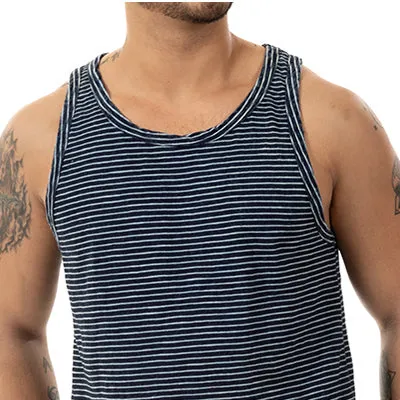 Denim Washed Indigo & White Stripe Tank Top - Made In USA sold by Blade + Blue