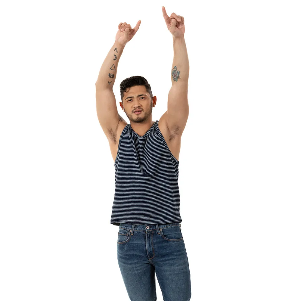 Denim Washed Indigo & White Stripe Tank Top - Made In USA sold by Blade + Blue product image thumbnail 4