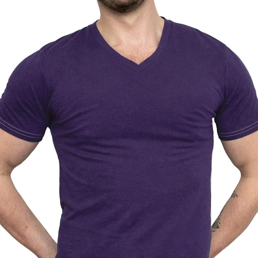 The "VICTOR" Purple Cotton V-Neck Short Sleeve Tee - Made In USA sold by Blade + Blue