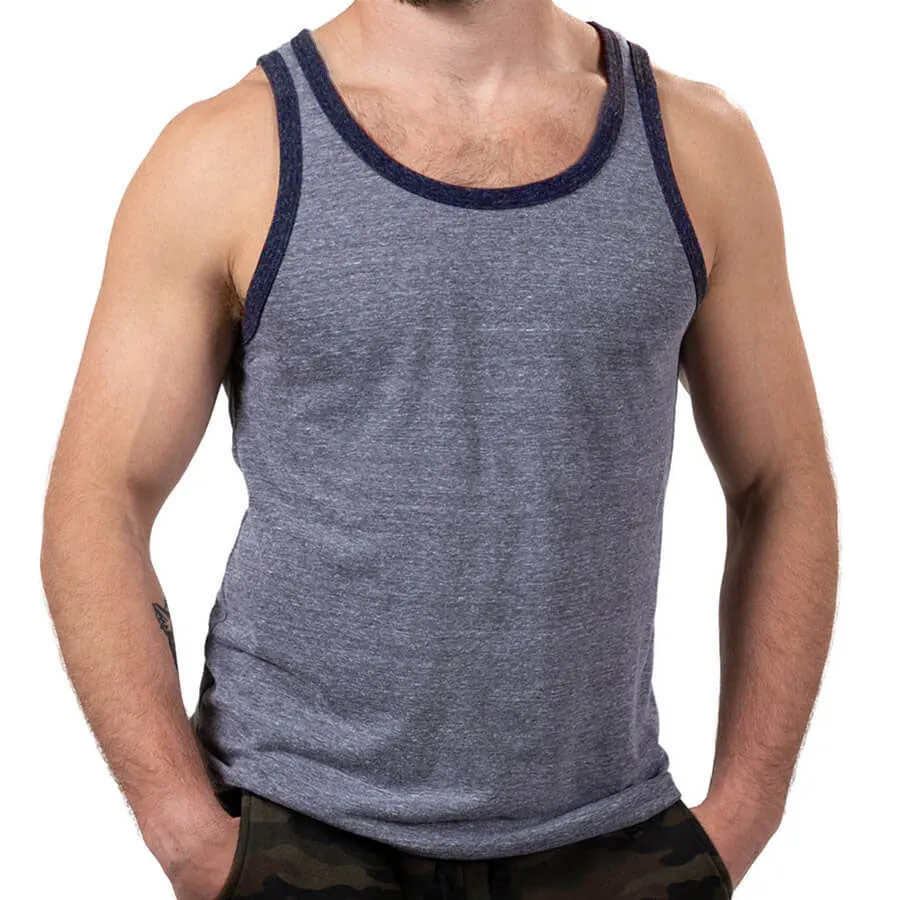"Varsity Tank" Tri-Blend Tank Top in Grey Heather & Navy sold by Blade + Blue