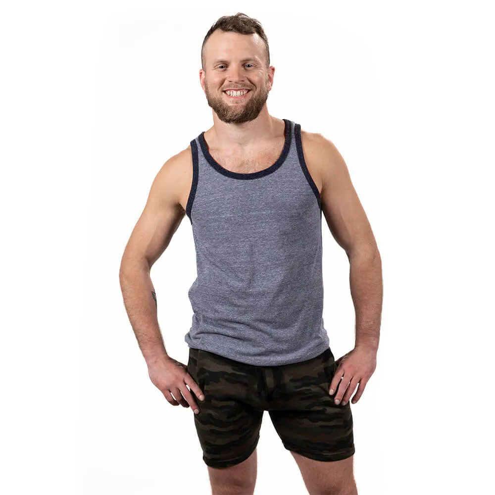 "Varsity Tank" Tri-Blend Tank Top in Grey Heather & Navy sold by Blade + Blue product image thumbnail 2