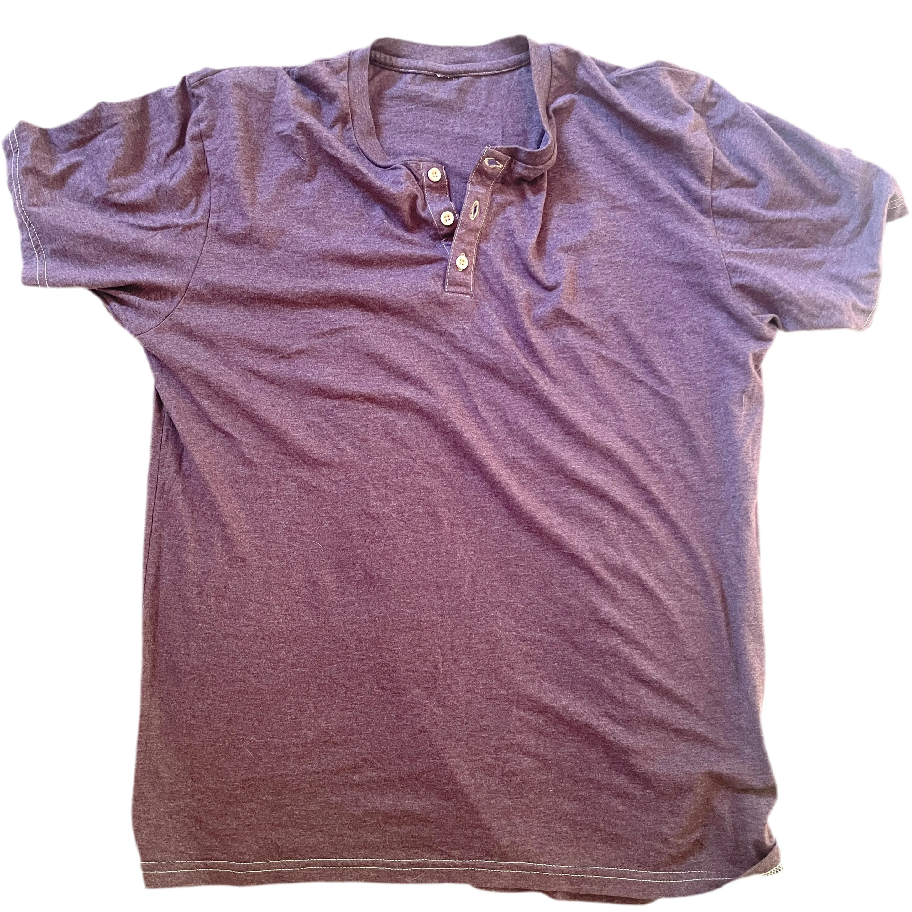 #14 SAMPLE SALE: LARGE Purple Heather Short Sleeve Henley Tee Shirt sold by Blade + Blue