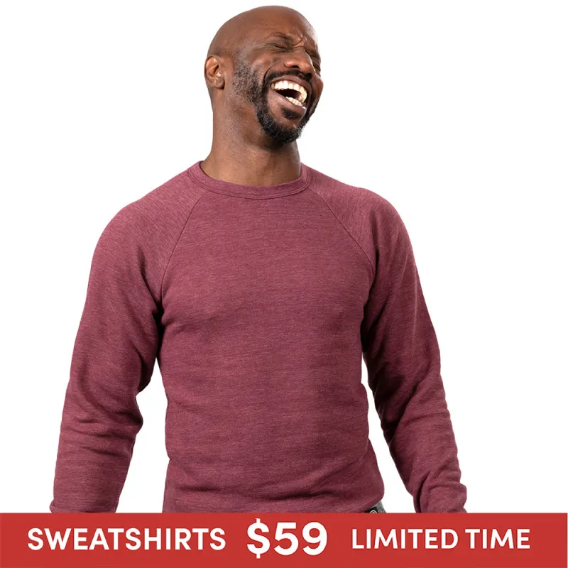 Burgundy Heather Marled Tri-Blend Raglan Sleeve Crewneck Sweatshirt-Sweater sold by Blade + Blue