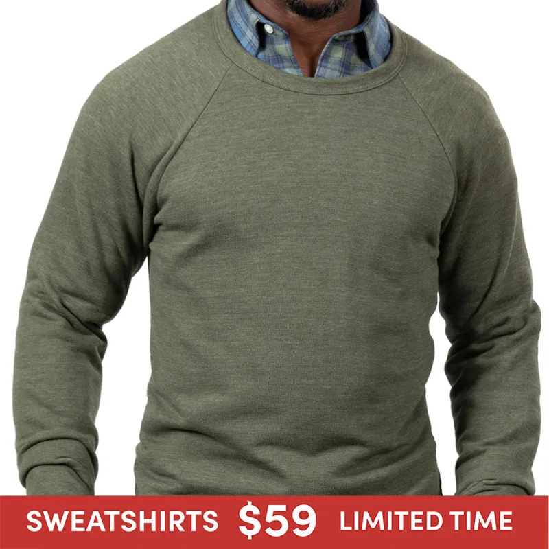 Olive Green Marled Tri-Blend Raglan Sleeve Crewneck Sweatshirt-Sweater sold by Blade + Blue