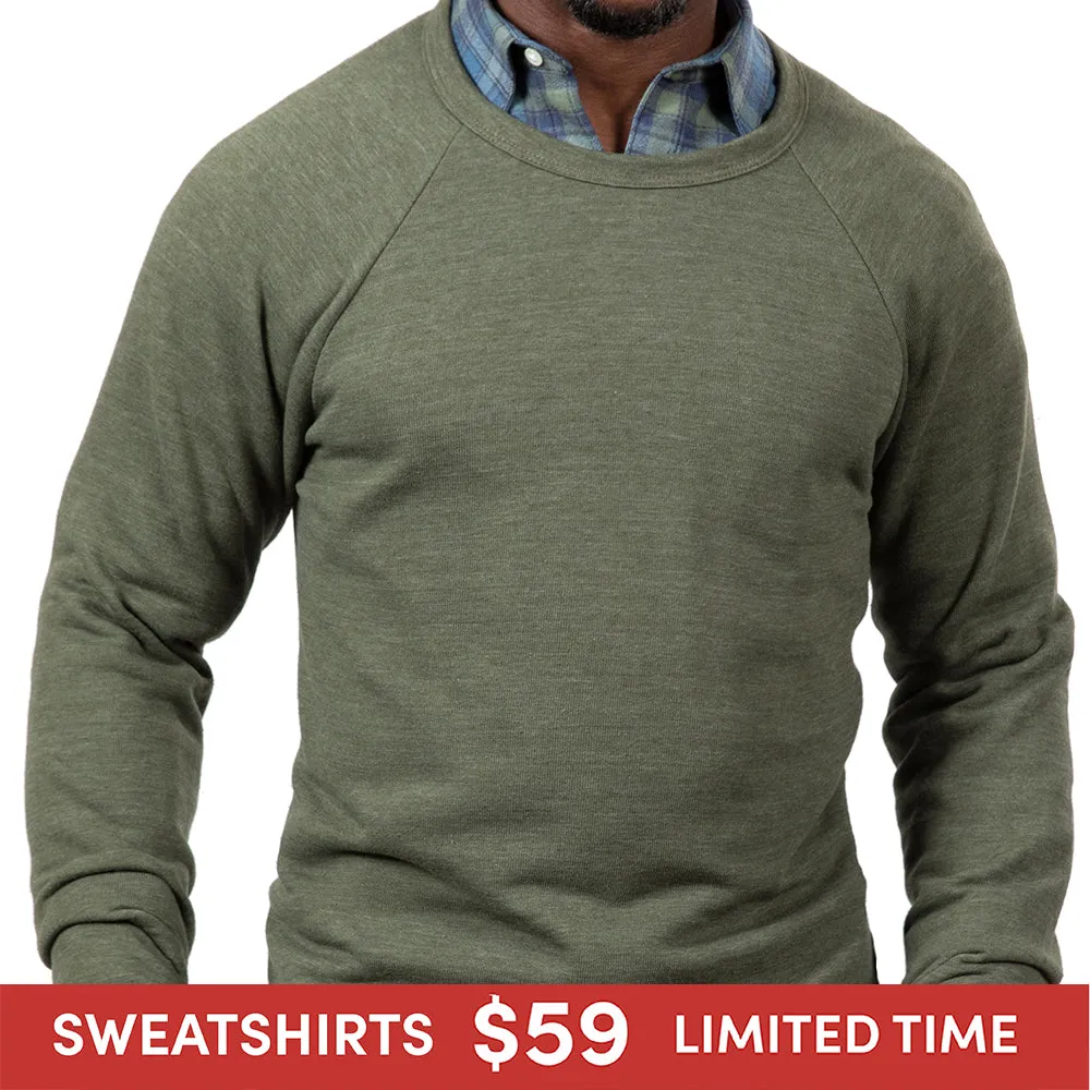 Olive Green Marled Tri-Blend Raglan Sleeve Crewneck Sweatshirt-Sweater sold by Blade + Blue
