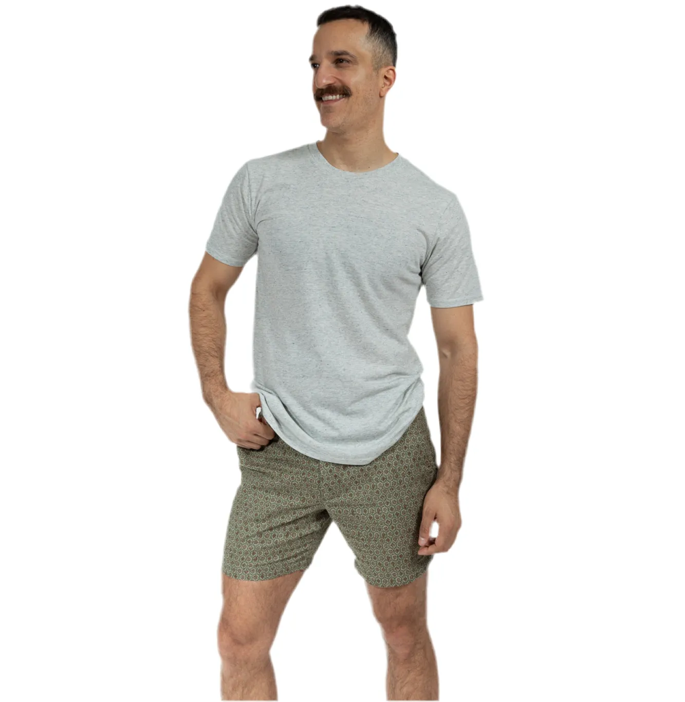 Khaki Japanese Floral Mosaic Print Cotton Shorts - Made in USA sold by Blade + Blue product image thumbnail 2