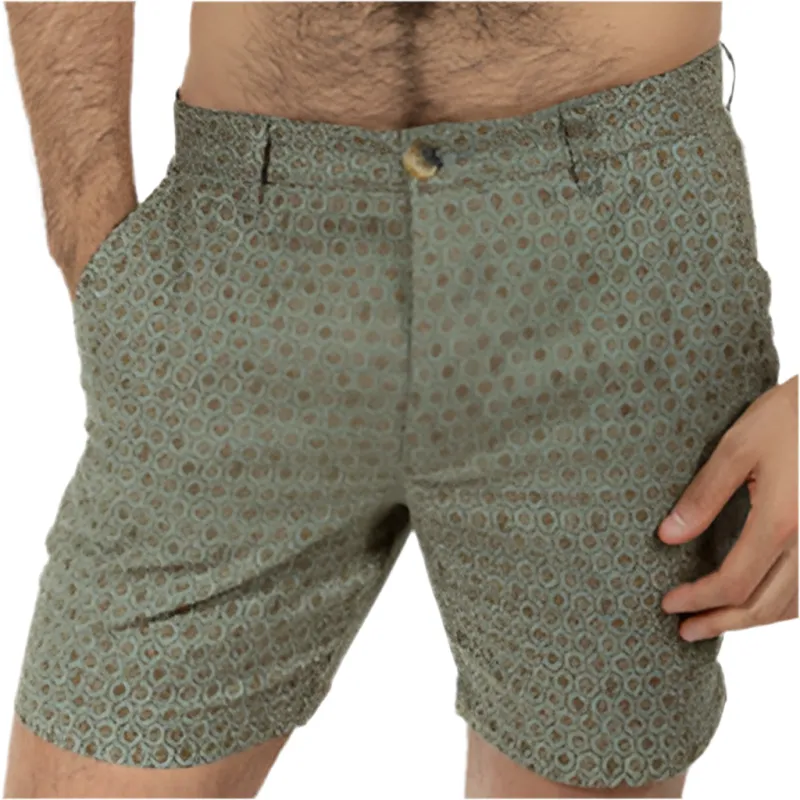 Khaki Japanese Floral Mosaic Print Cotton Shorts - Made in USA made by Blade + Blue