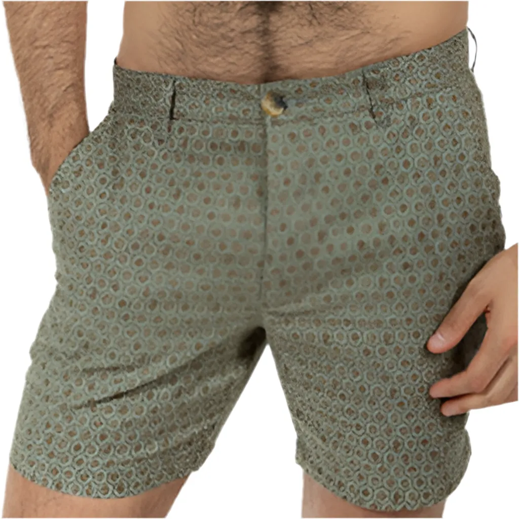 Khaki Japanese Floral Mosaic Print Cotton Shorts - Made in USA sold by Blade + Blue