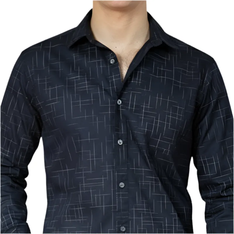 COLBY Long Sleeve Shirt in Navy Japanese Textured Print made by Blade + Blue