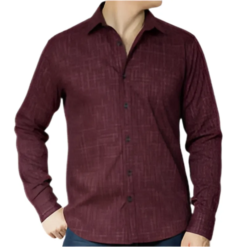 RALEIGH Long Sleeve Shirt in Burgundy Japanese Textured Print made by Blade + Blue