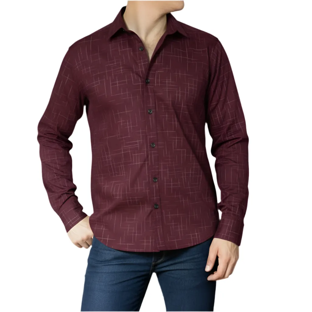 RALEIGH Long Sleeve Shirt in Burgundy Japanese Textured Print sold by Blade + Blue product image thumbnail 3