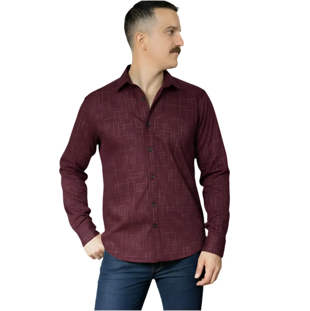 RALEIGH Long Sleeve Shirt in Burgundy Japanese Textured Print sold by Blade + Blue product image thumbnail 2