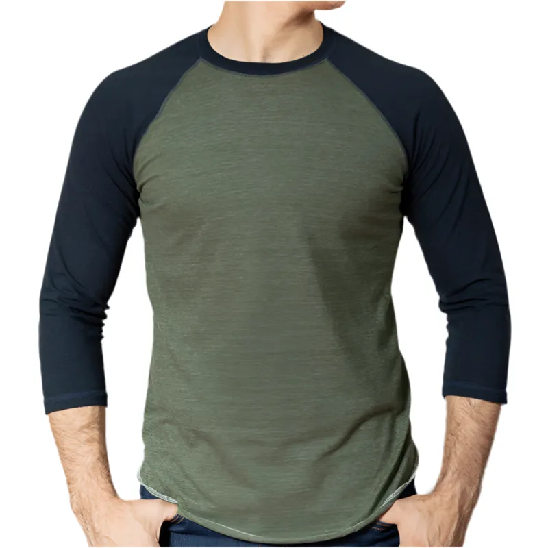 Olive & Navy Contrast Tri-Blend 3/4 Sleeve Baseball Tee sold by Blade + Blue