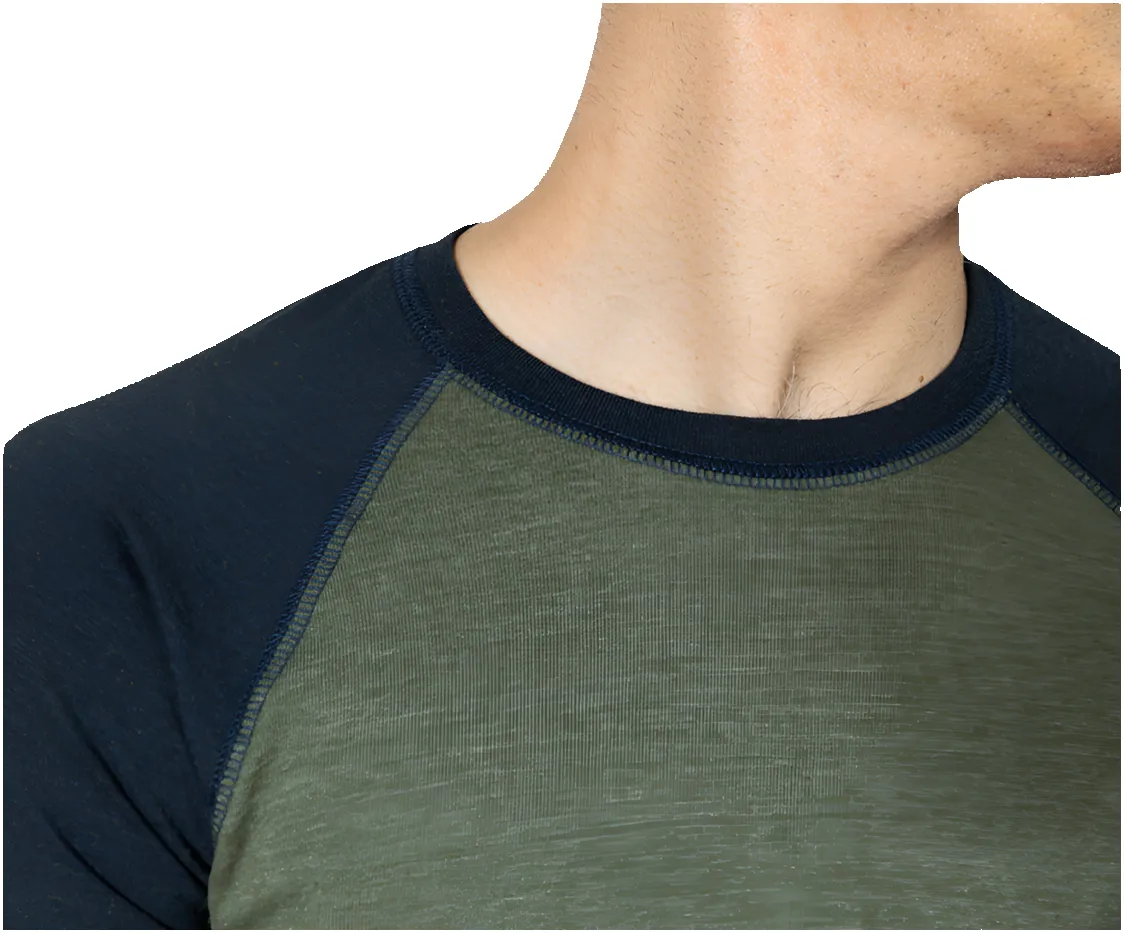 Olive & Navy Contrast Tri-Blend 3/4 Sleeve Baseball Tee sold by Blade + Blue product image thumbnail 3