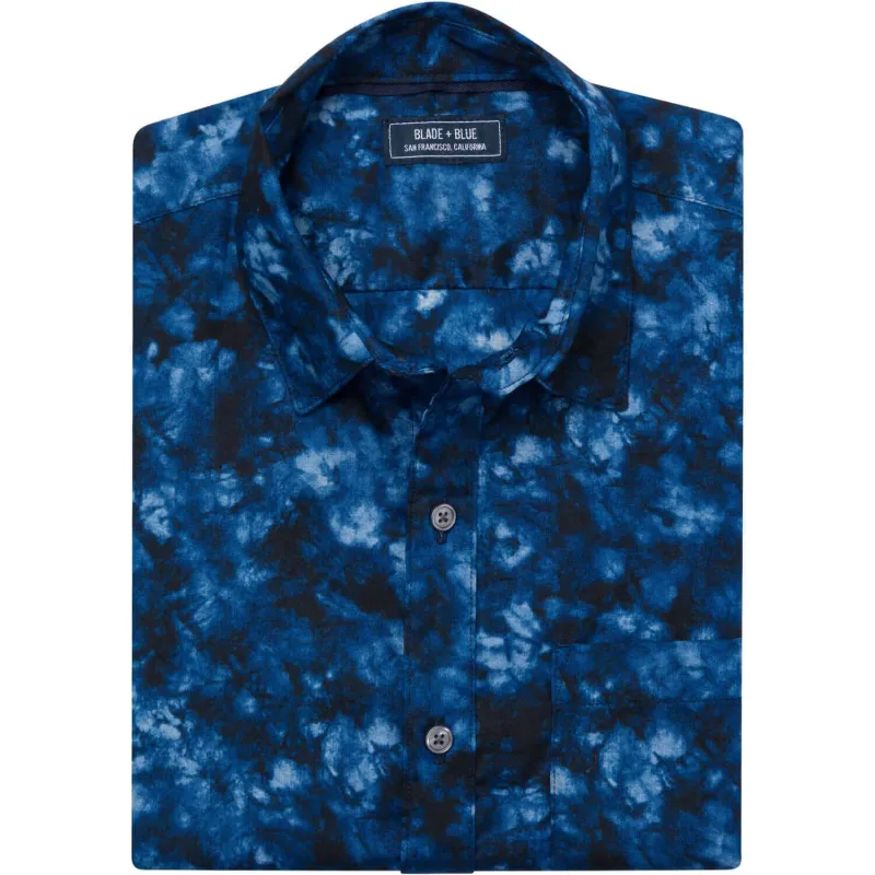 FREDDY Long Sleeve Shirt in Indigo Blues Japanese Marbled Print sold by Blade + Blue