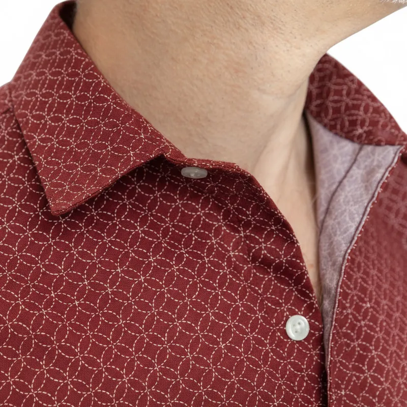 ETHAN Long Sleeve Shirt in Brick Red Geometric Floral sold by Blade + Blue