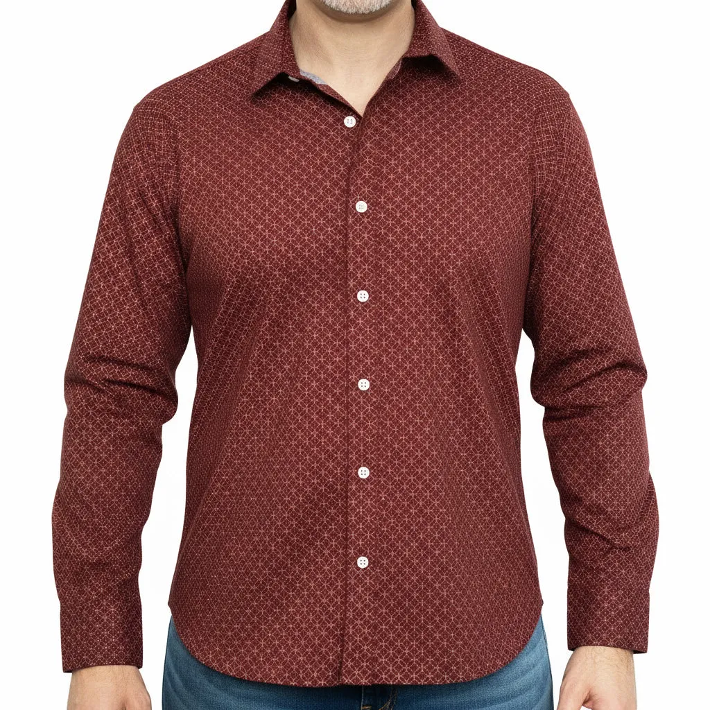 ETHAN Long Sleeve Shirt in Brick Red Geometric Floral sold by Blade + Blue product image thumbnail 2