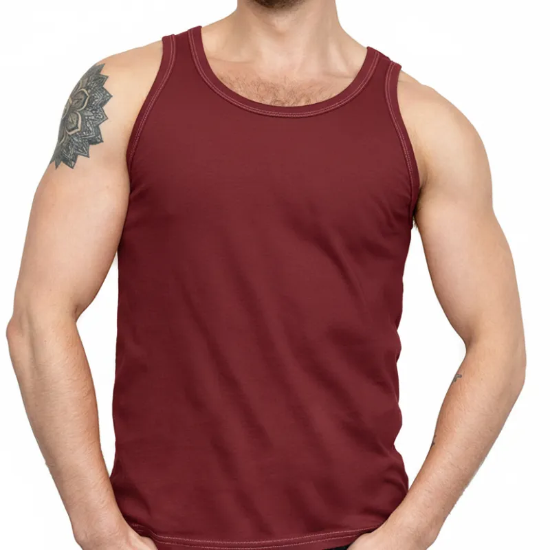 The "Bruiser" Cotton Tank Top in Red Wine sold by Blade + Blue