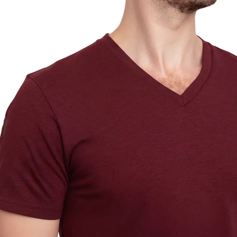Red Wine Cotton V-Neck Short Sleeve Tee - Made In USA sold by Blade + Blue