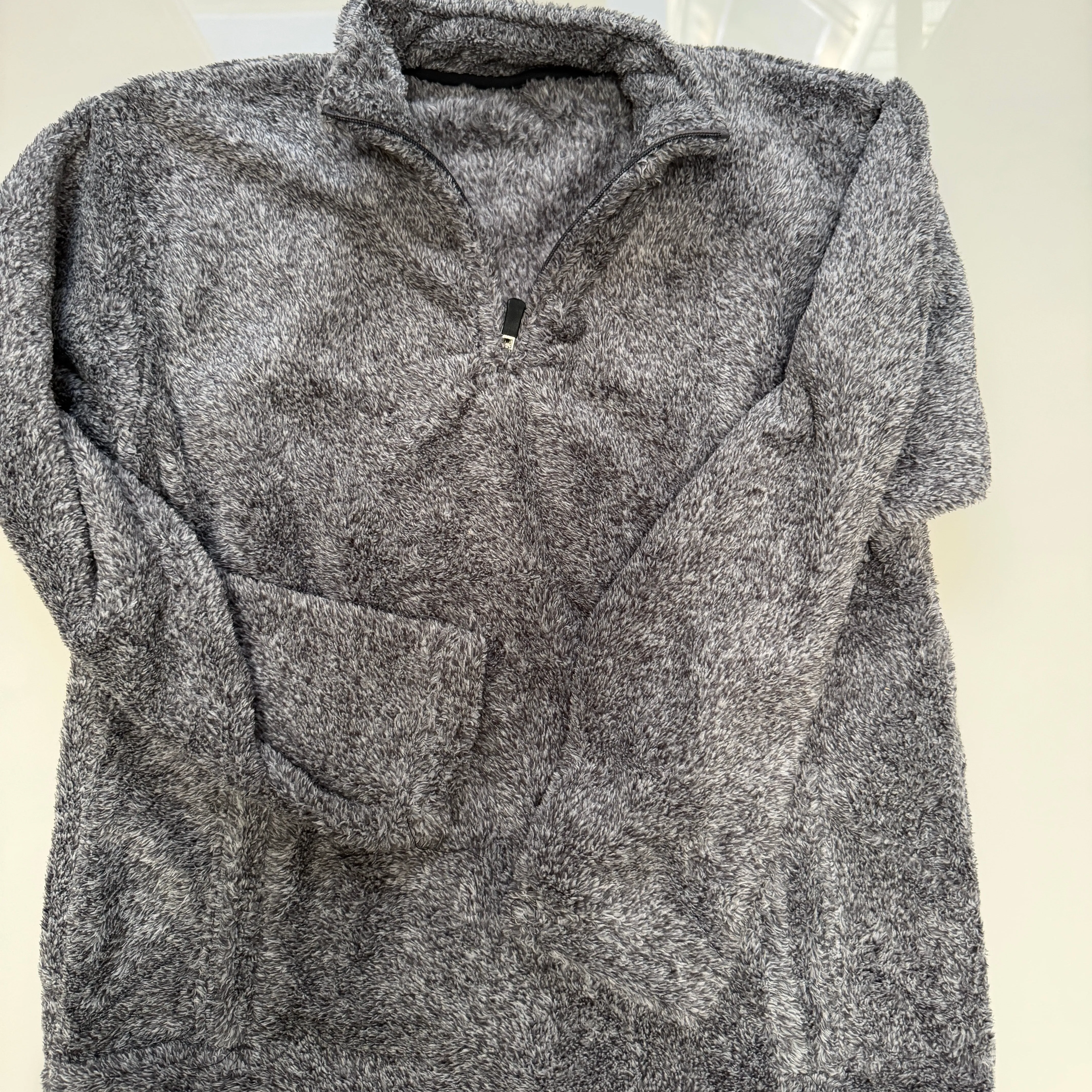 Sample Sale B8: Black Flecked Shag Textured Quarter Zip Sweatshirt: Size LARGE sold by Blade + Blue