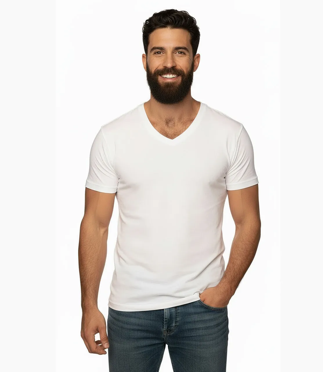 The "VICTOR" Pure White Cotton V-Neck Short Sleeve Tee - Made In USA sold by Blade + Blue product image thumbnail 2