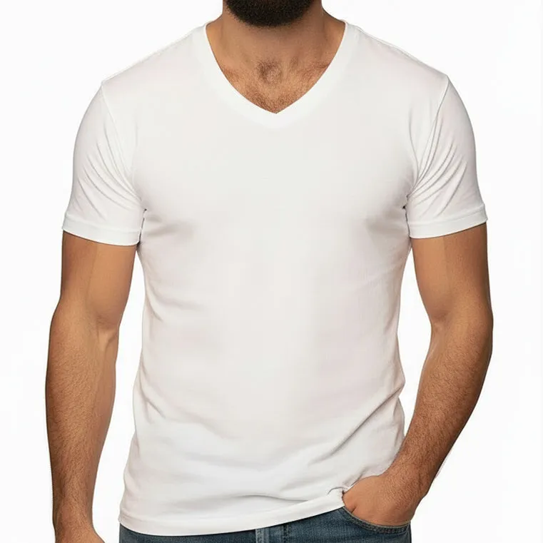 The "VICTOR" Pure White Cotton V-Neck Short Sleeve Tee - Made In USA sold by Blade + Blue