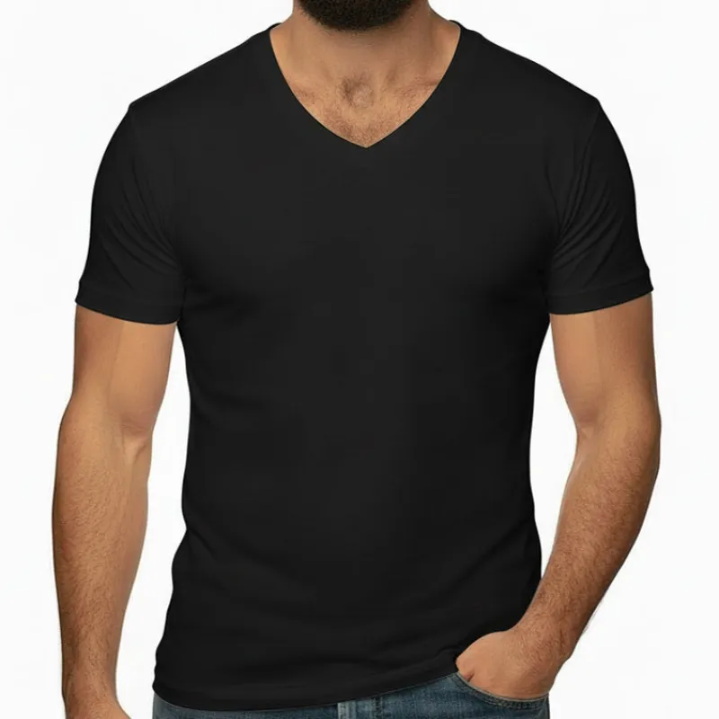 The "VICTOR" Pure Black Cotton V-Neck Short Sleeve Tee - Made In USA made by Blade + Blue