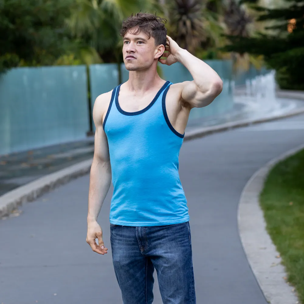 Aqua Blue & Navy Tri-Blend Varsity Tank Top sold by Blade + Blue product image thumbnail 3