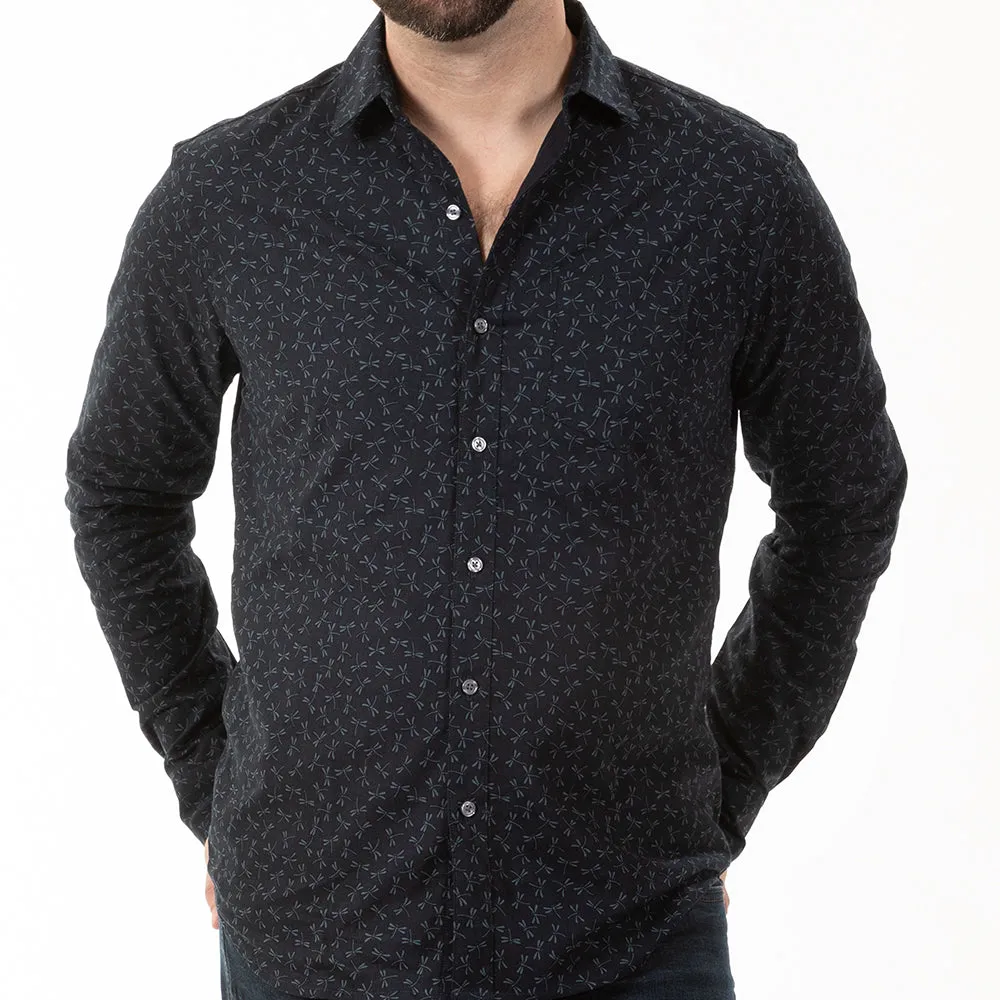 GOODEN Long Sleeve Shirt in Tonal Navy Dragonfly Print (SIZE M) sold by Blade + Blue product image thumbnail 5