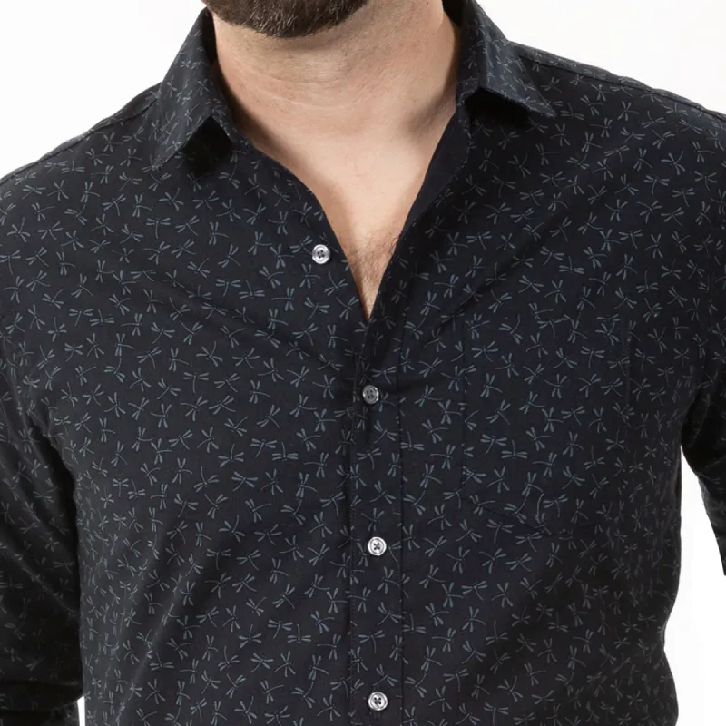 GOODEN Long Sleeve Shirt in Tonal Navy Dragonfly Print (SIZE M) sold by Blade + Blue