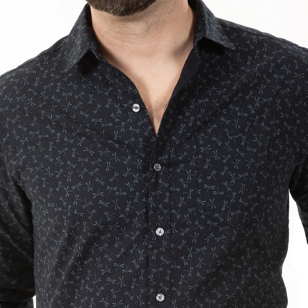 GOODEN Long Sleeve Shirt in Tonal Navy Dragonfly Print (SIZE M) sold by Blade + Blue