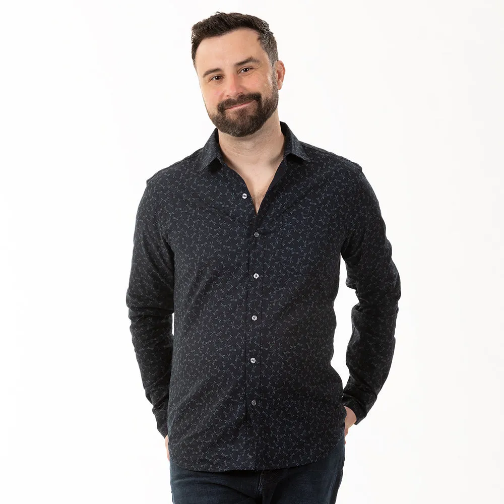 GOODEN Long Sleeve Shirt in Tonal Navy Dragonfly Print (SIZE M) sold by Blade + Blue product image thumbnail 2