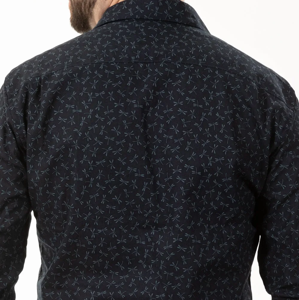GOODEN Long Sleeve Shirt in Tonal Navy Dragonfly Print (SIZE M) sold by Blade + Blue product image thumbnail 3