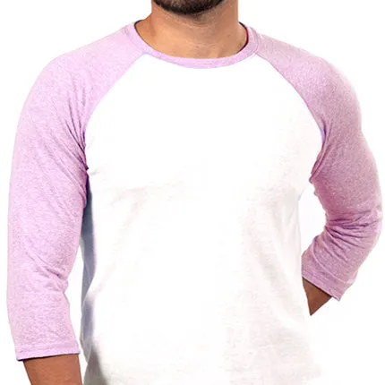 Lavender Heather & White 3/4 Raglan Sleeve Tri-Blend Baseball Tee - Made In USA sold by Blade + Blue