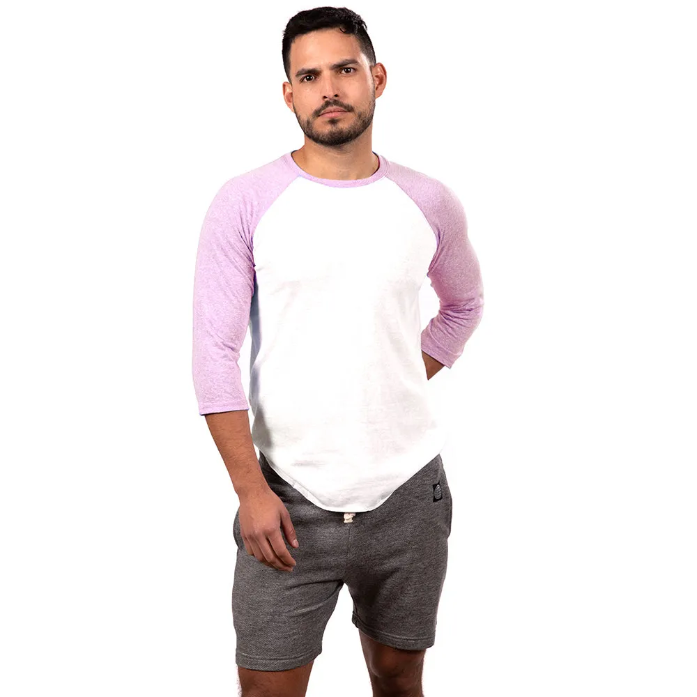 Lavender Heather & White 3/4 Raglan Sleeve Tri-Blend Baseball Tee - Made In USA sold by Blade + Blue product image thumbnail 2