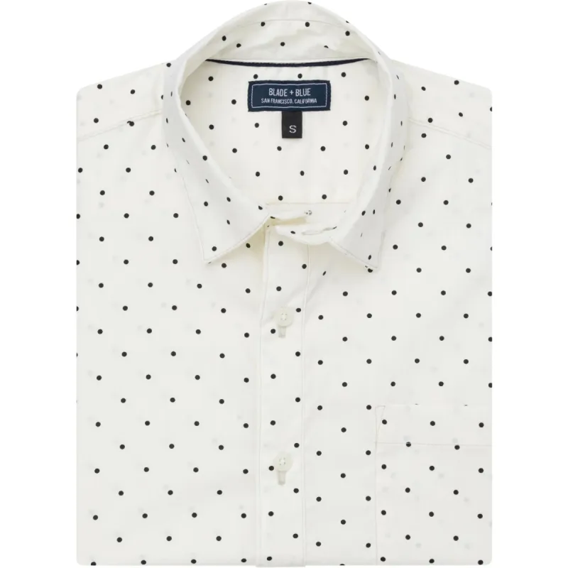 PRINCE Short Sleeve Shirt in White with Black Polka Dot Print (L) sold by Blade + Blue