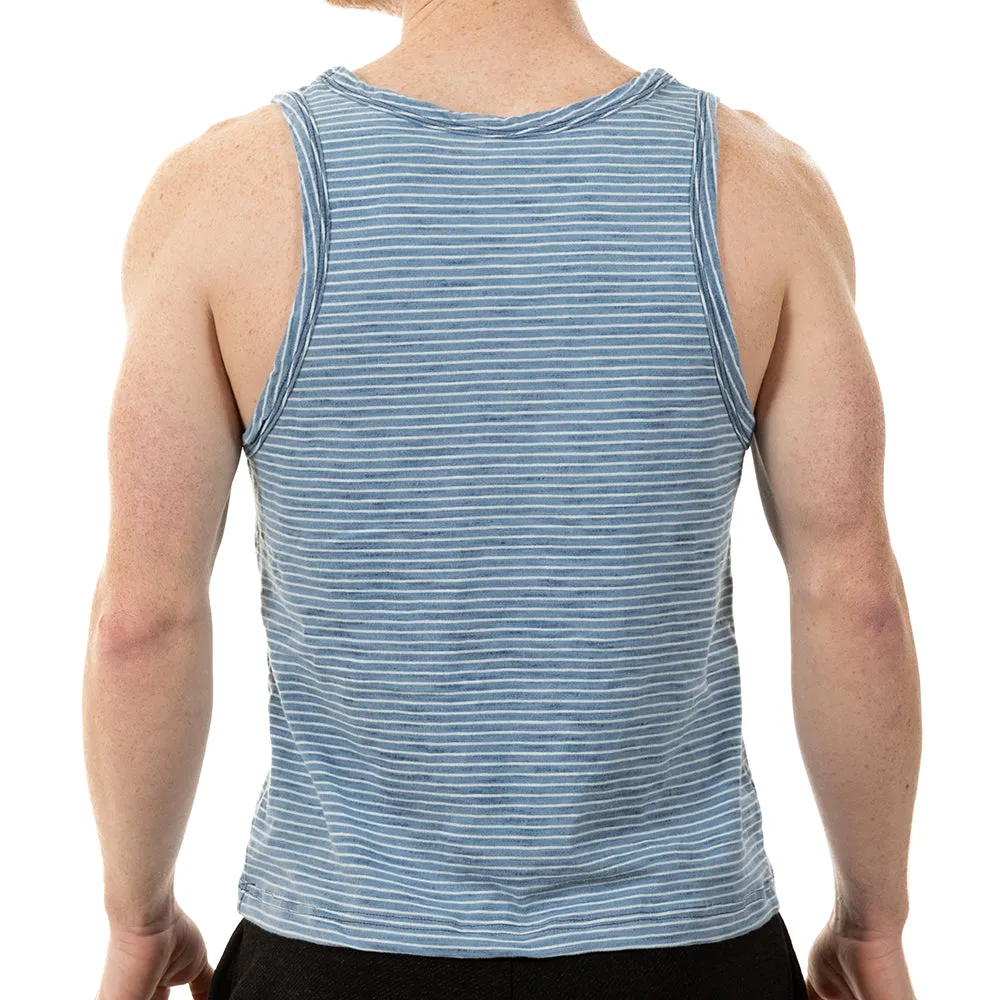 Light Indigo Wash & White Stripe Tank Top - Made In USA sold by Blade + Blue product image thumbnail 4