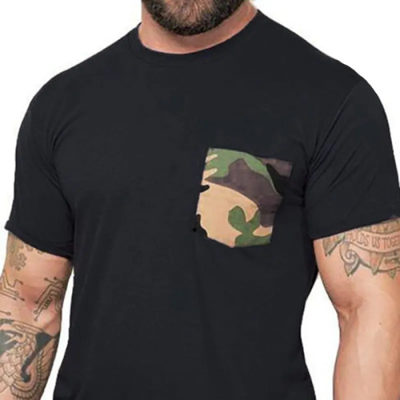Black with Green Camouflage Pocket T-Shirt sold by Blade + Blue