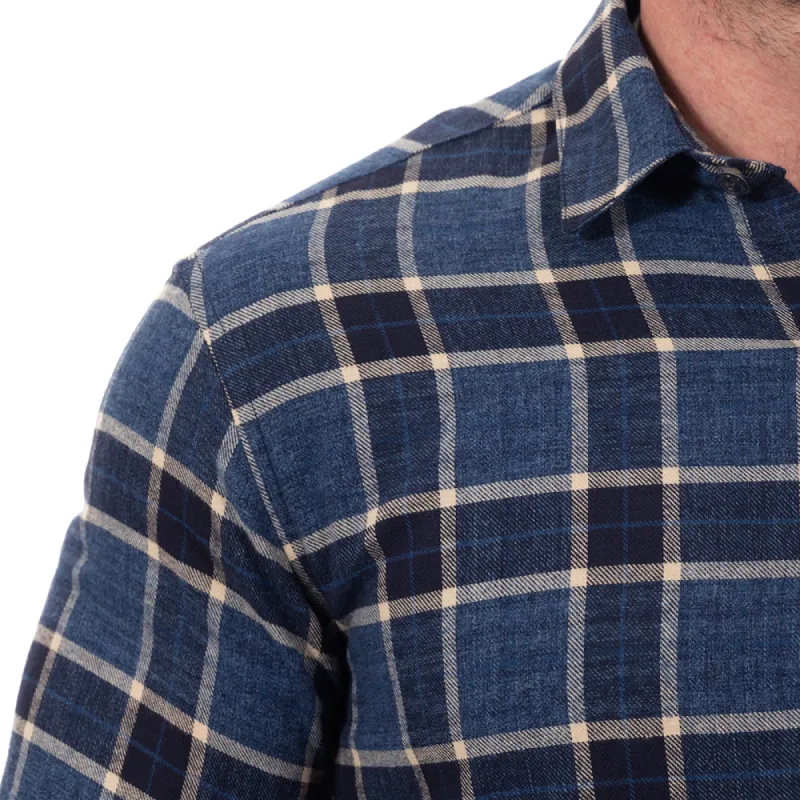 LARS Brushed Cotton Flannel Shirt in Layered Blues Plaid sold by Blade + Blue