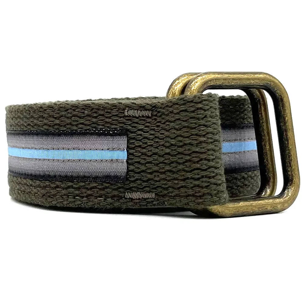 Olive, Grey & Pale Blue Multi Stripe Belt by OneMagnificentBeast - Made In USA sold by Blade + Blue