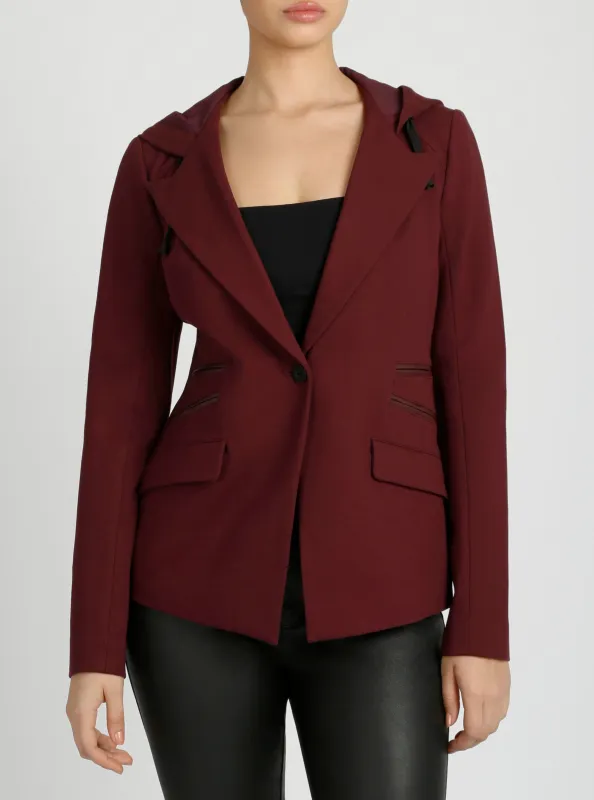 Gayatri Hooded Blazer Dk Heather Gray and MIdnight Plum made by blanc noir