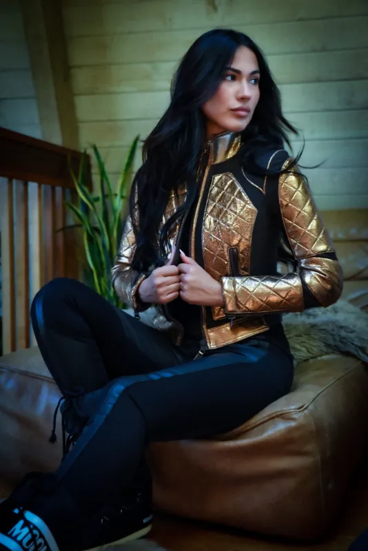 Metallic Moto Mesh Jacket - Copper/Brown sold by blanc noir